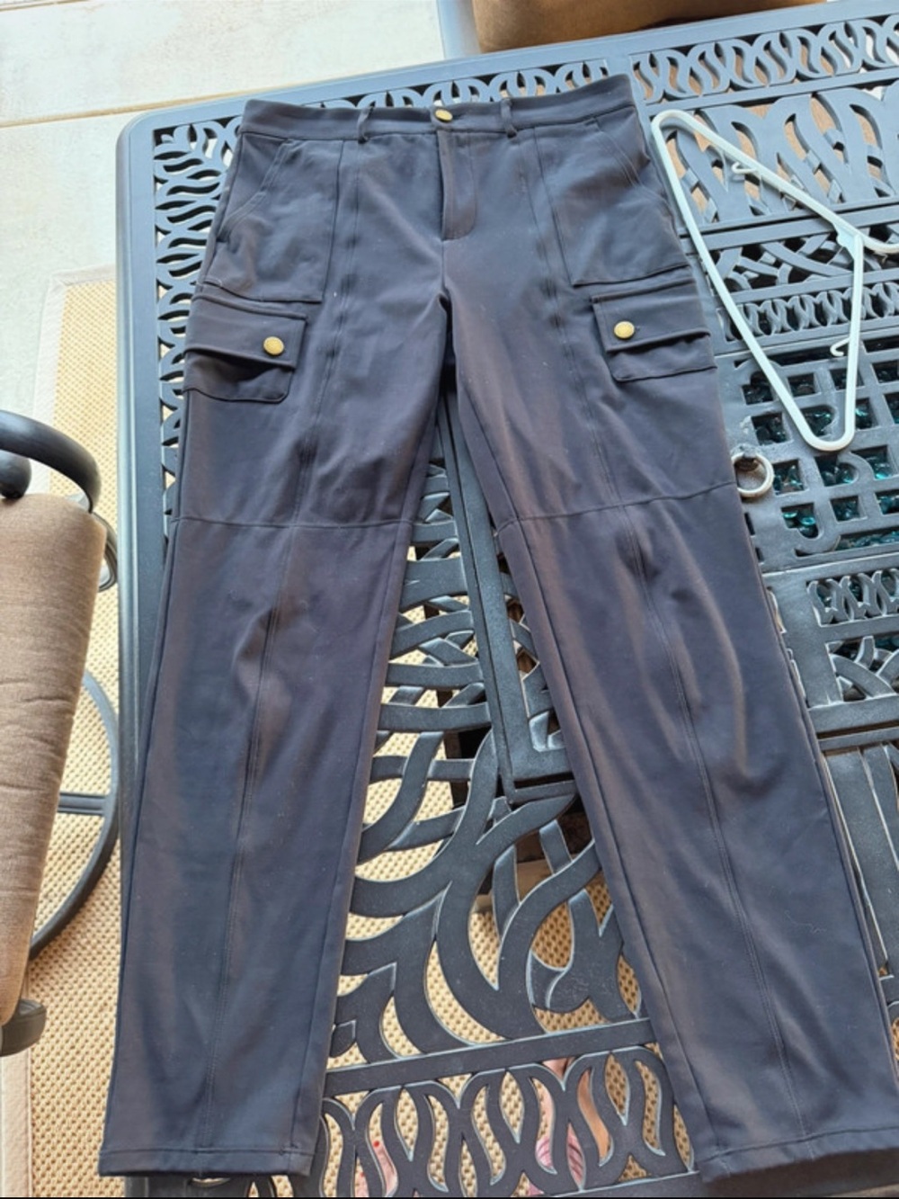 HALARA Black Cargo Trousers with Gold Buttons
